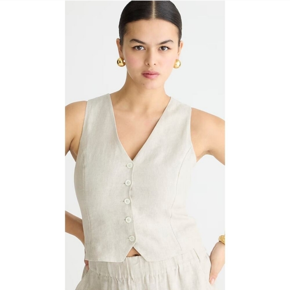 J crew Slim-fit linen vest flax BY698 Sz 12  NWT